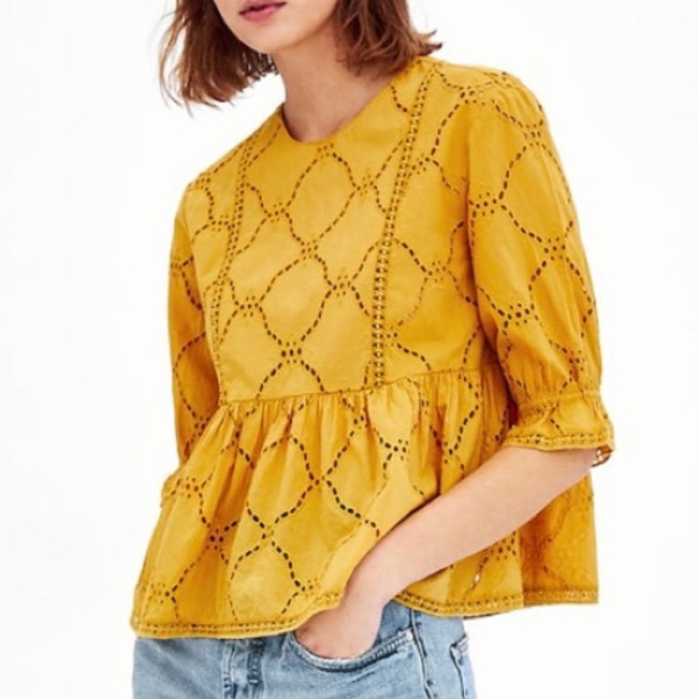 Zara mustard babydoll blouse with eyelet